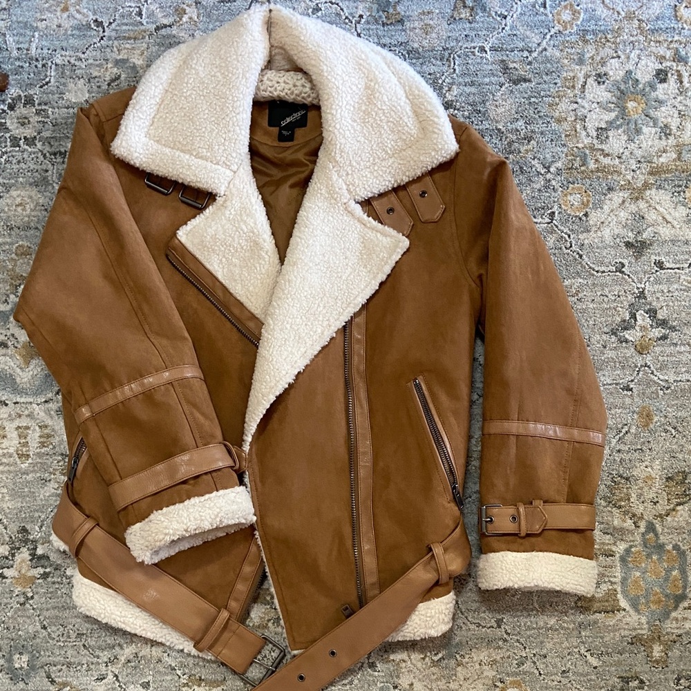 Collection B Cream and Tan Shearling Jacket